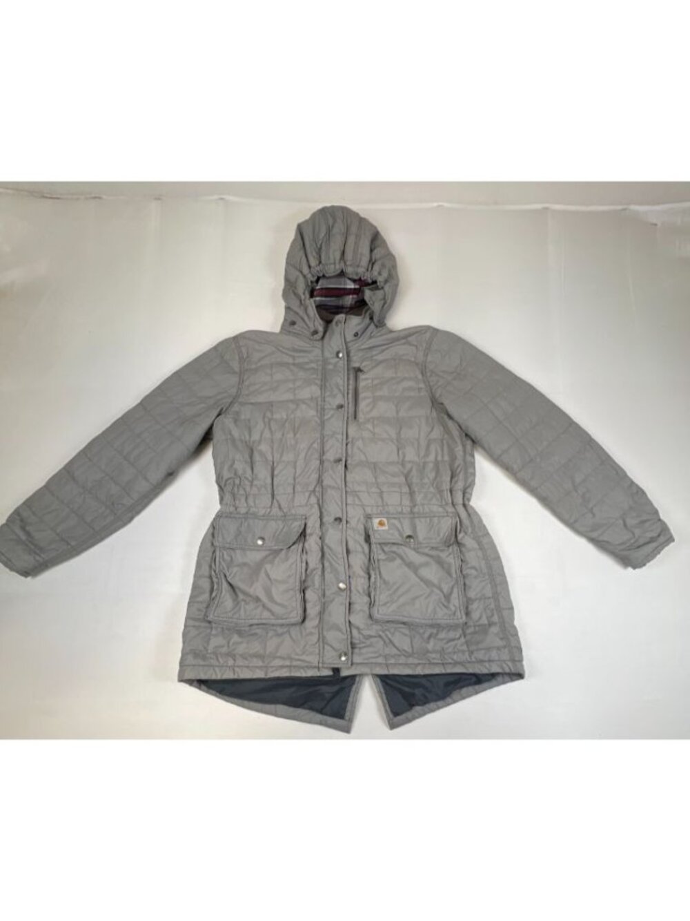 Carhartt Womens Size Large 12/14 Gray Quilted Hooded Insulated Full Zip Jacket